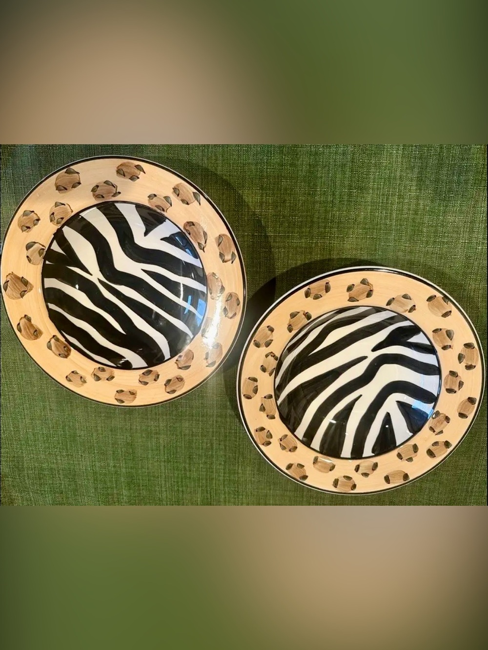 Vintage Menagerie Zebra Stripe Animal Print Rim Soup Bowls Set of 2 Mob Wife EUC
